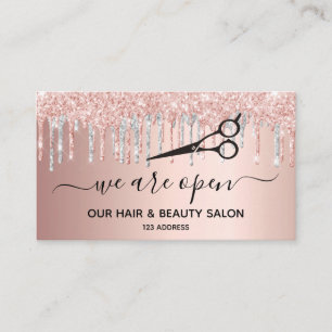 Carte De Visite Réouverture cheveux salon de beauté rose parties s