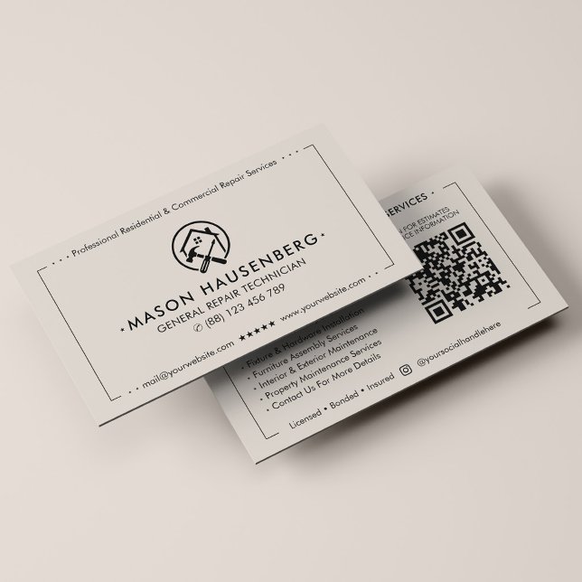 Carte De Visite Réparateur polyvalent moderne professionnel Sable (Modern General Repair Professional Handyman Sand Business Card
)