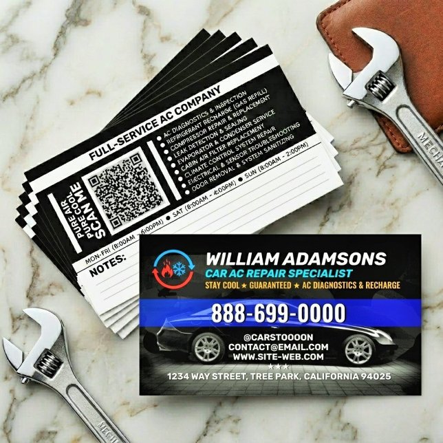 Carte De Visite Réparation de climatisation de voiture (Car AC Repair & Recharge | Certified Expert Service)