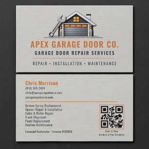 Carte De Visite Réparation de porte de garage Code QR métallique