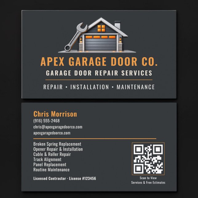 Carte De Visite Réparation de porte de garage Code QR Services pro (Créateur téléchargé)