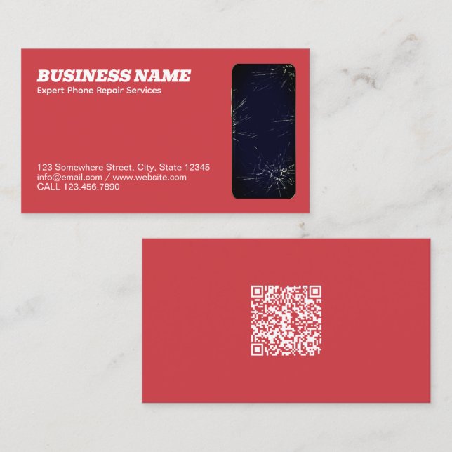 Carte De Visite Réparation de téléphone QR rouge (Devant / Derrière)