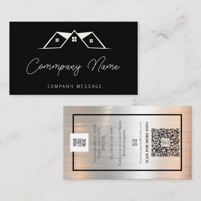 Carte De Visite Réparation des toits et entretien Logo noir (Devant / Derrière)