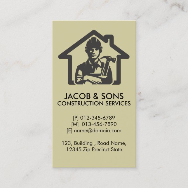 Carte De Visite Réparations de maison de l'entrepreneur de constru (Devant)