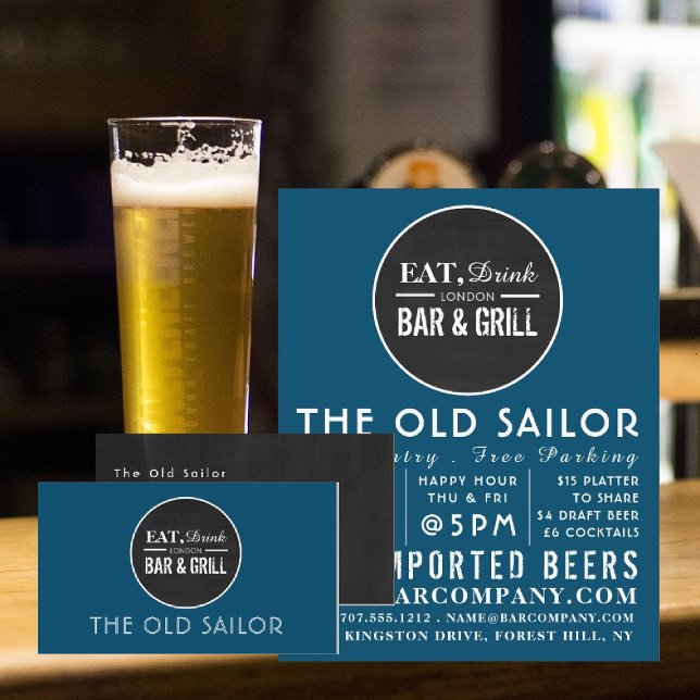 Carte De Visite Repas, Boissons Bar & Grill Logo, Pub / Brasserie (Créateur téléchargé)