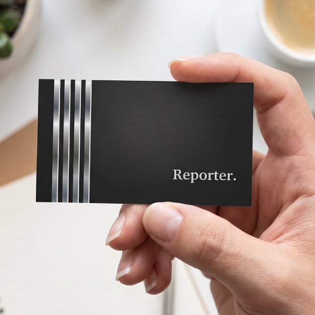 Carte De Visite Reporter Professionnel Argent Noir (Créateur téléchargé)