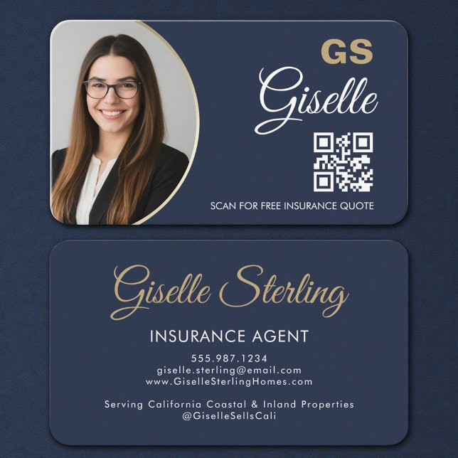 Carte De Visite Représentant d'assurance bleu marine luxe or (Créateur téléchargé)