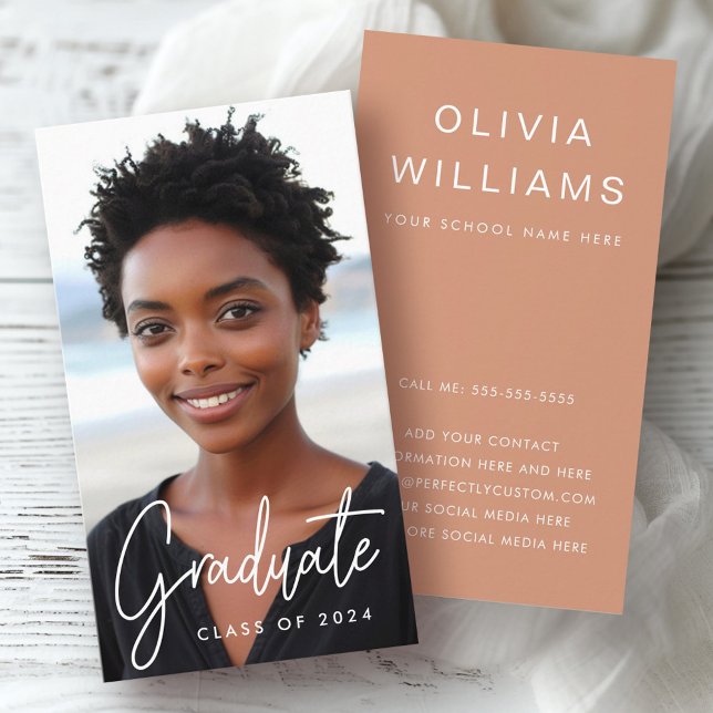 Carte De Visite Réseau des diplômés étudiants photo terracotta (Student graduation networking photo terracotta business card)