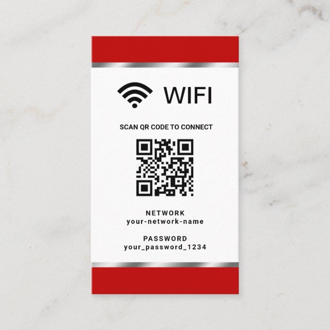 Carte De Visite Réseau Wifi et mot de passe QR Code personnalisé (Devant)