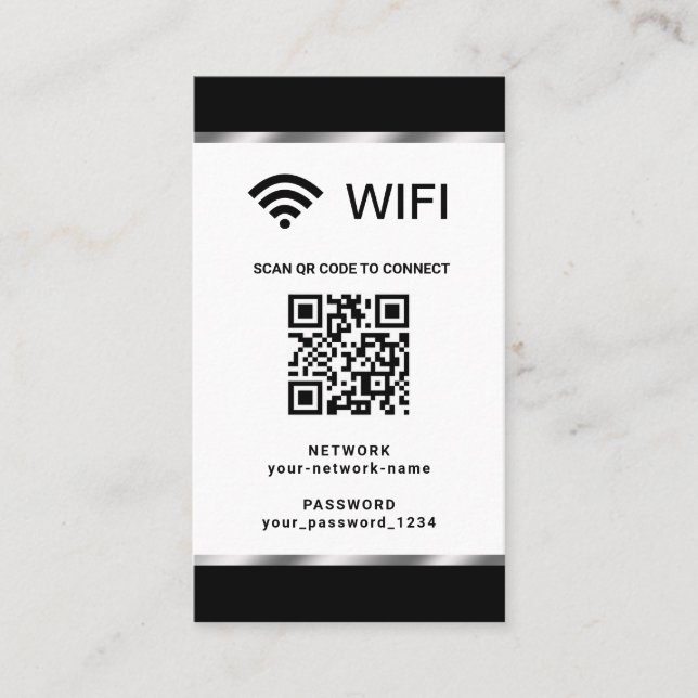 Carte De Visite Réseau Wifi et mot de passe QR Code personnalisé (Devant)