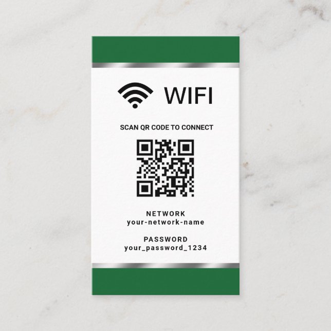 Carte De Visite Réseau Wifi et mot de passe QR Code personnalisé (Devant)