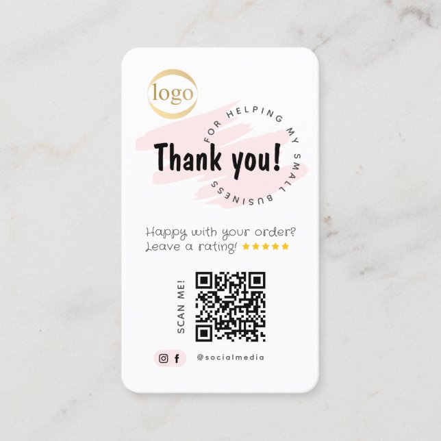 Carte De Visite Réseaux Sociaux Ajouter QR Code & Logo Merci (Devant)