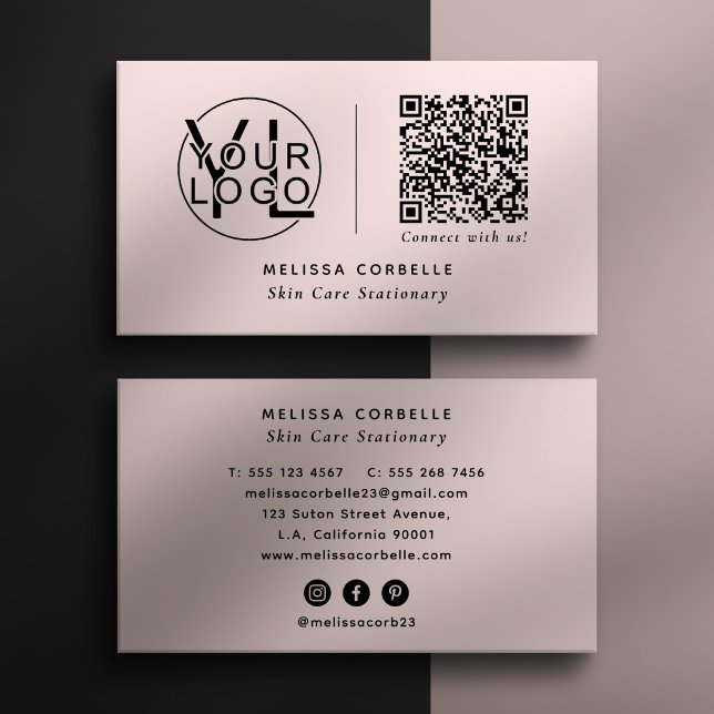 Carte De Visite Réseaux Sociaux, Code Qr et Logo Rose Simple (Créateur téléchargé)