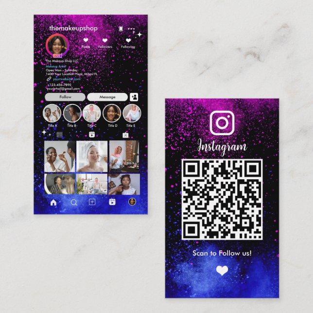 Carte de visite Réseaux Sociaux Code QR Instagram  (Devant / Derrière)