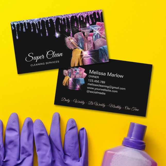 Carte De Visite Residential Commercial House Cleaning Housekeeping (holographic glitter cleaning tools for residential and commercial cleaning business)