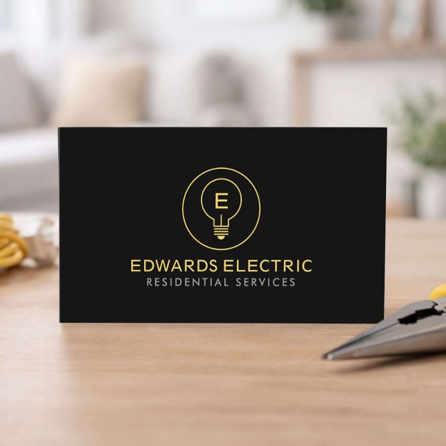 Carte De Visite Residential Electrician Minimal Logo Black (Créateur téléchargé)