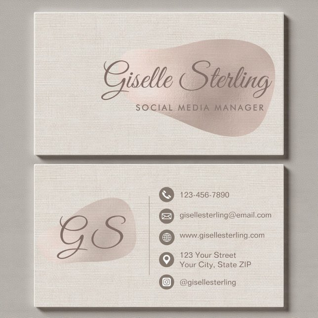 Carte De Visite Responsable des médias sociaux Beige Lin É beauté  (Créateur téléchargé)