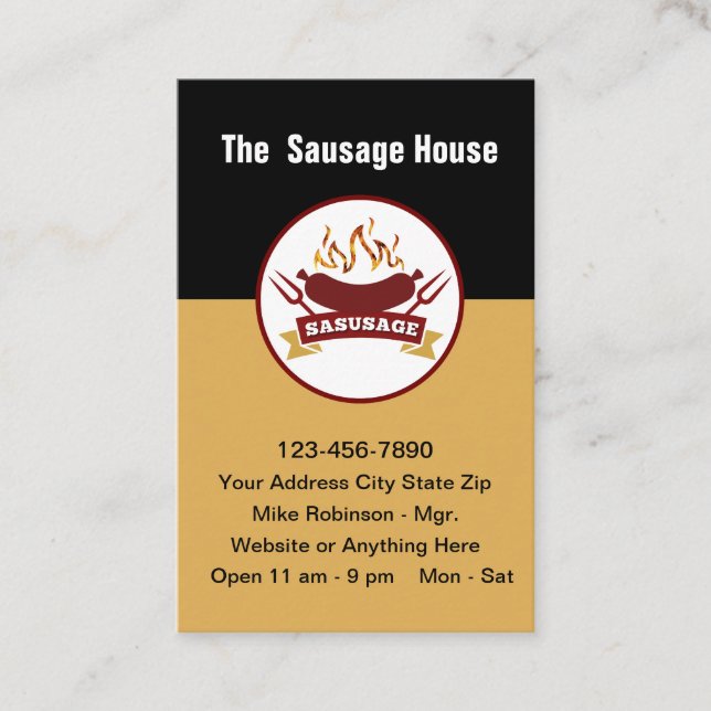 Carte De Visite Restaurant de Barbecue à Saucisse Moderne (Devant)