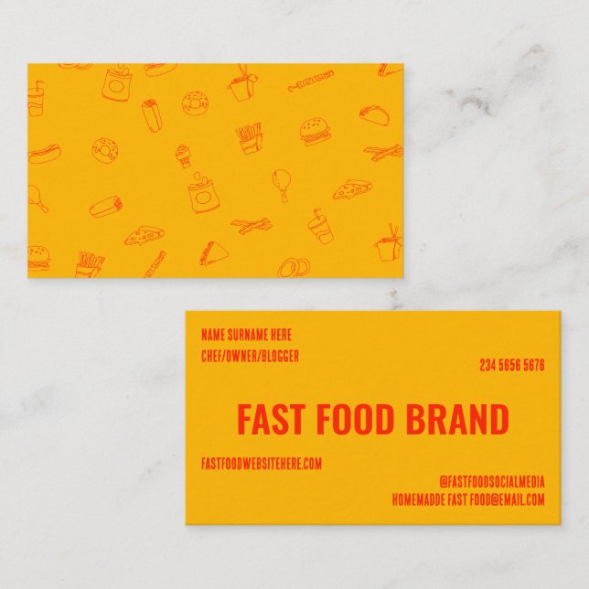 Carte De Visite Restaurant de burgers de restauration rapide jaune (Devant / Derrière)