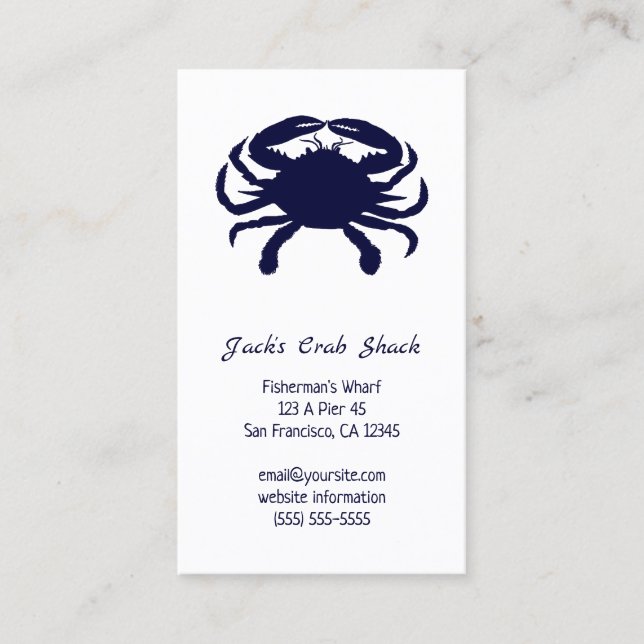 Carte De Visite Restaurant de fruits de mer silhouette de crabe bl (Devant)
