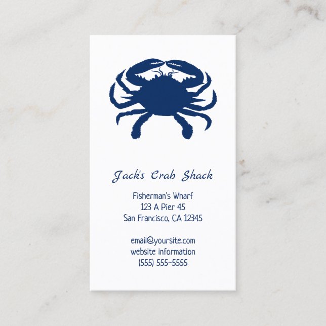 Carte De Visite Restaurant de fruits de mer silhouette de crabe bl (Devant)