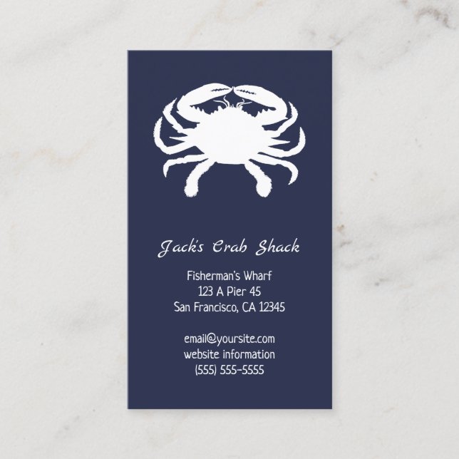 Carte De Visite Restaurant de fruits de mer silhouette de crabe bl (Devant)