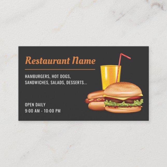 Carte De Visite Restaurant de restauration rapide Hamburger Hot Do (Devant)