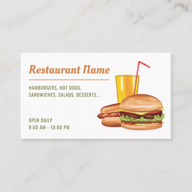 Carte De Visite Restaurant de restauration rapide moderne grill di (Devant)