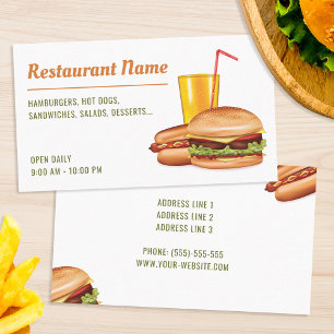 Carte De Visite Restaurant Fast Food moderne Hamburger Diner Grill