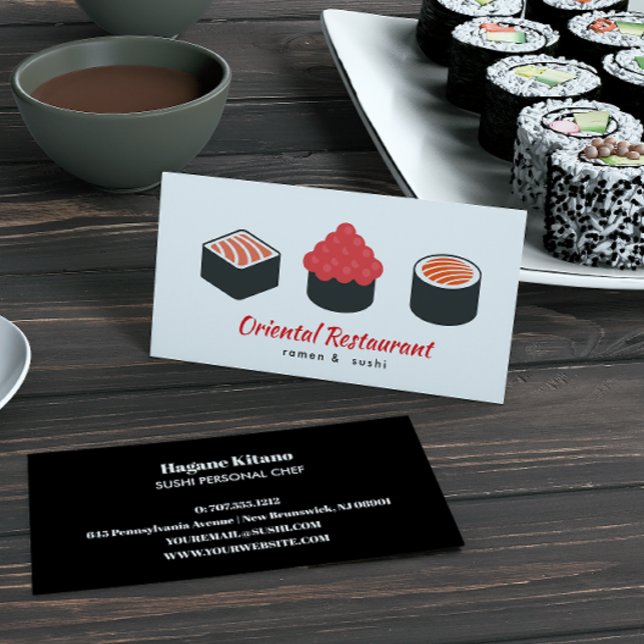 Carte De Visite Restaurant japonais moderne Sushi Nigiri Gunkan (Créateur téléchargé)
