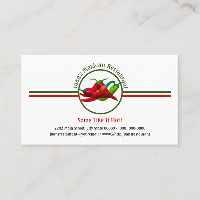 Carte De Visite Restaurant Mexicain Hot Peppers Logo Personnalisé (Devant)