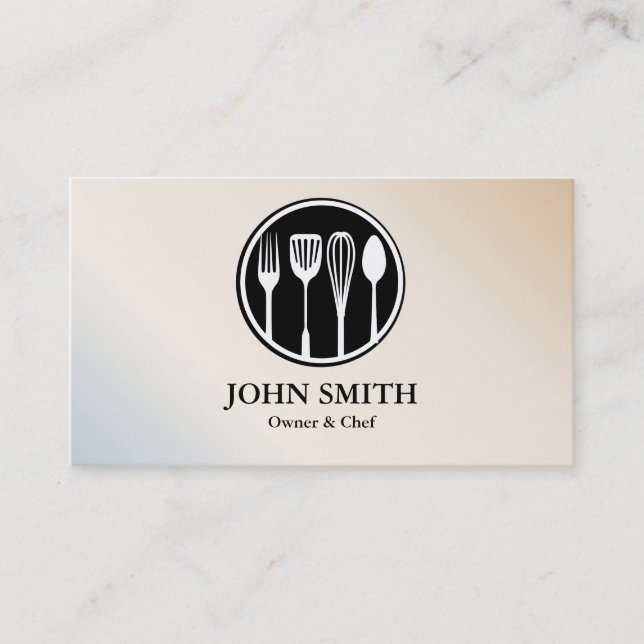 Carte De Visite Restaurant moderne blanc et noir Chef (Devant)