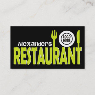 Carte De Visite Restaurant texte plaque couverts noir chaux blanc
