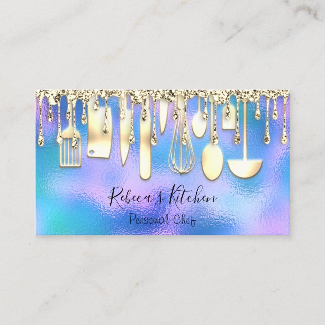 Carte De Visite Restauration Chef Personnel Cuisine Couteaux Bleu  (Devant)