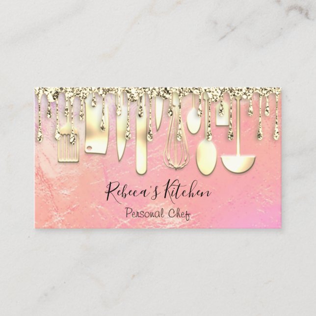 Carte De Visite Restauration Chef Personnel Cuisine Knifes Golden  (Devant)