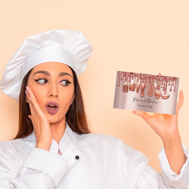 Carte De Visite Restauration Chef Personnel Cuisine Knifes Rose Dr (Créateur téléchargé)