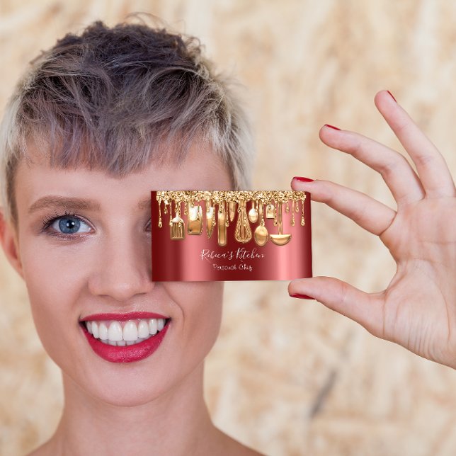 Carte De Visite Restauration Chef personnel Restaurant Rose Drip C (Catering Personal Chef Restaurant Drip Rose Cooper Business Card)