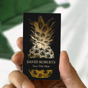 Carte De Visite Restauration d'événements Moderne Noir & Or Ananas