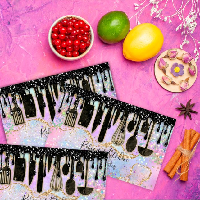 Carte De Visite Restauration Personnel Chef Restaurant Black Drip  (Catering Personal Chef Restaurant Black Drip Gold Business Card)