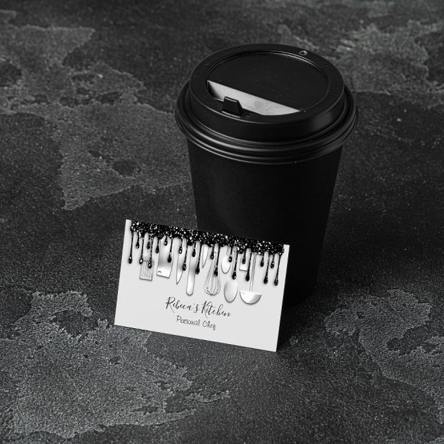 Carte De Visite Restauration Personnel Chef Restaurant Black Drip  (Créateur téléchargé)