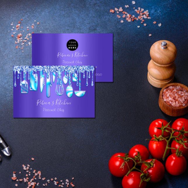 Carte De Visite Restauration Personnel Chef Restaurant Drip BlueKi (Catering Personal Chef Restaurant Drip BlueKitchen Business Card)