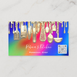 Carte De Visite Restauration Personnel Chef Restaurant Drip QR Cod