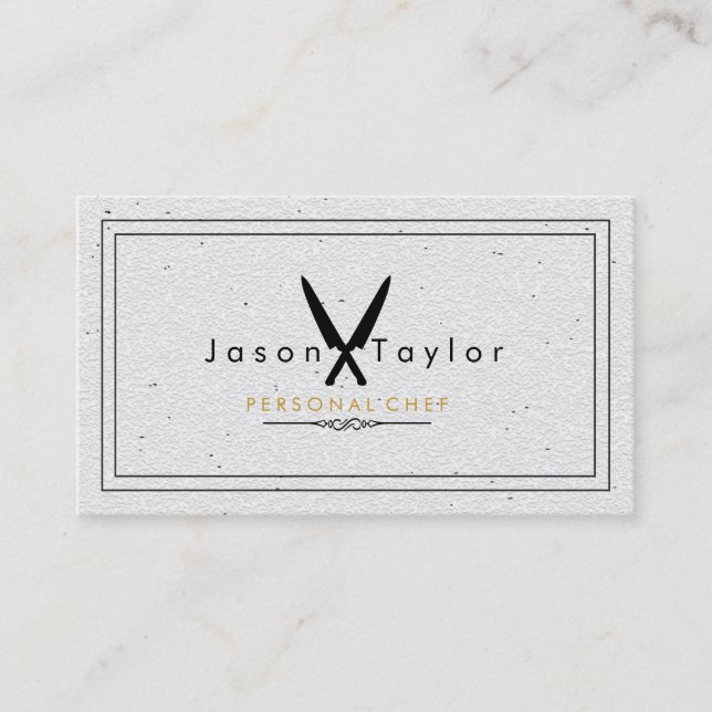 Carte De Visite Restauration Pierre Rétro Blanc Chef Couteau Crois (Devant)