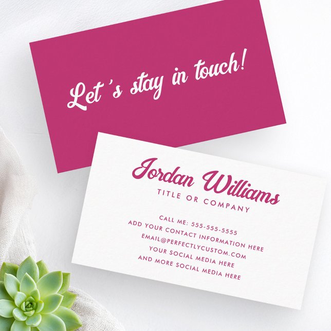 Carte De Visite Restons en contact avec la mode fuchsia retro (Lets stay in touch trendy fuchsia retro business card)