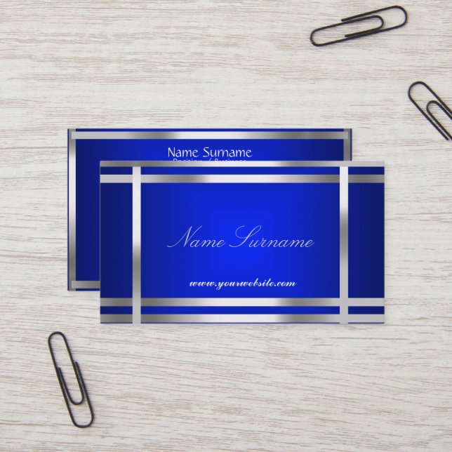 Carte De Visite Résumé Abstrait Bleu Argent (Devant/Arrière en situation)
