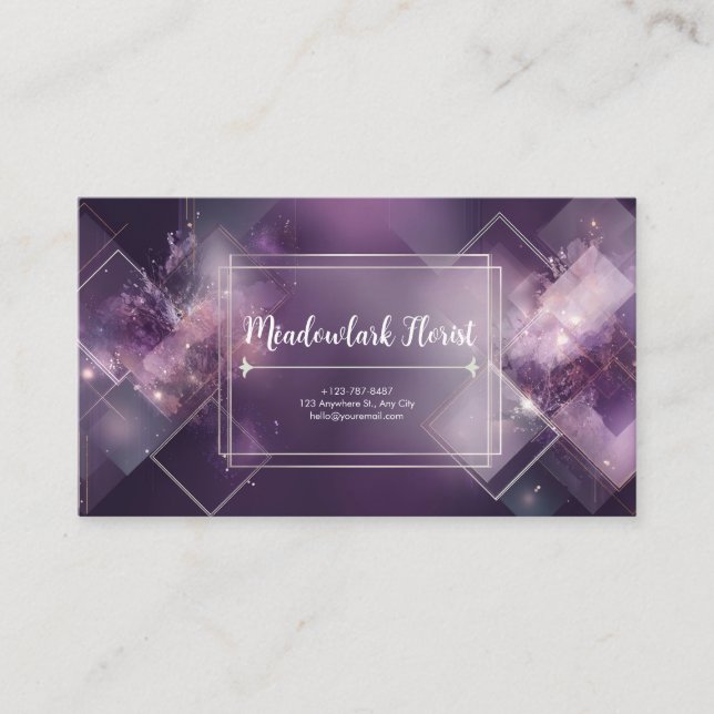 Carte De Visite Résumé Géométrique Violet Paillettes Dorées (Devant)
