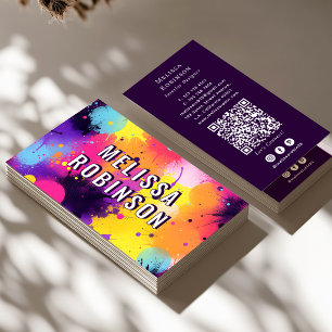 Carte De Visite Résumé Tache de peinture néon violet de minuit