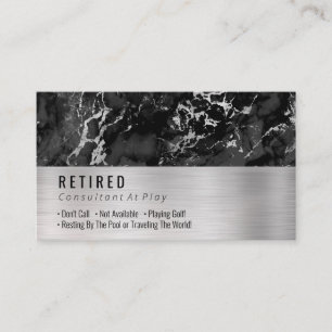 Carte De Visite Retraité, Marbre Noir et Argent, Gag Argent Brossé