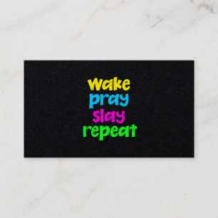 Carte De Visite Retro 80's Vintage Neon Sign Wake Pray Slay Repeat