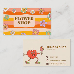 Carte De Visite Rétro Années 70 Mignon Ondulé Floral Fleuriste Ent